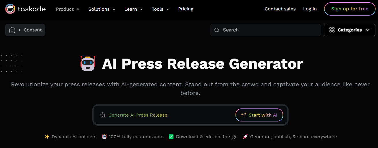 Taskade's AI Press Release Generator