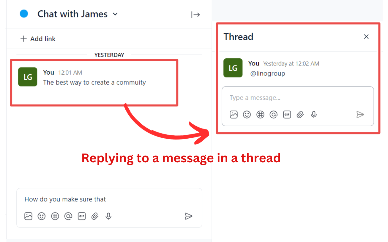 Reply a message to a thread in Circle Chat