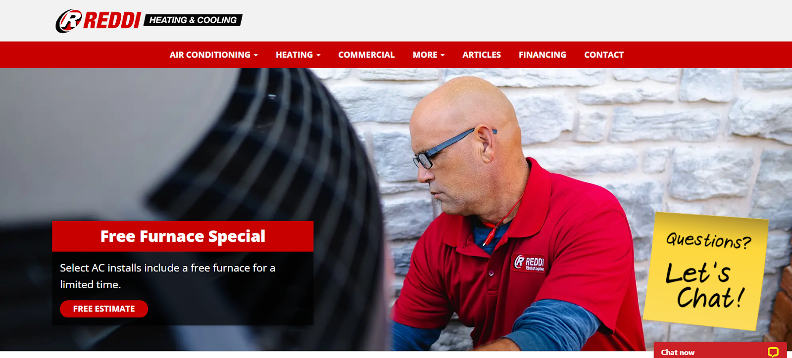 HVAC Website example: REDDI heating and cooling. 