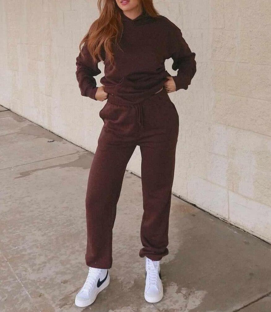 Classic Athleisure Look Brown Monochrome Joggers Outfit