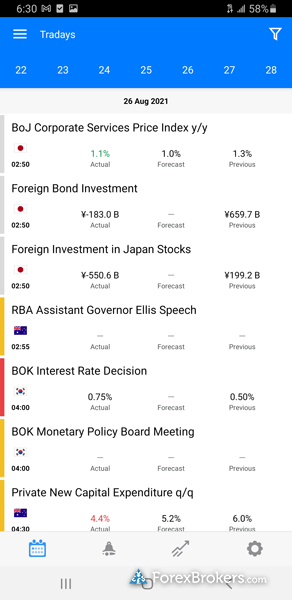 Tickmill MT5 mobile trading app economic calendar