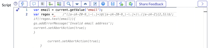 Code completion for the beginning of a function to validate emails using regex.