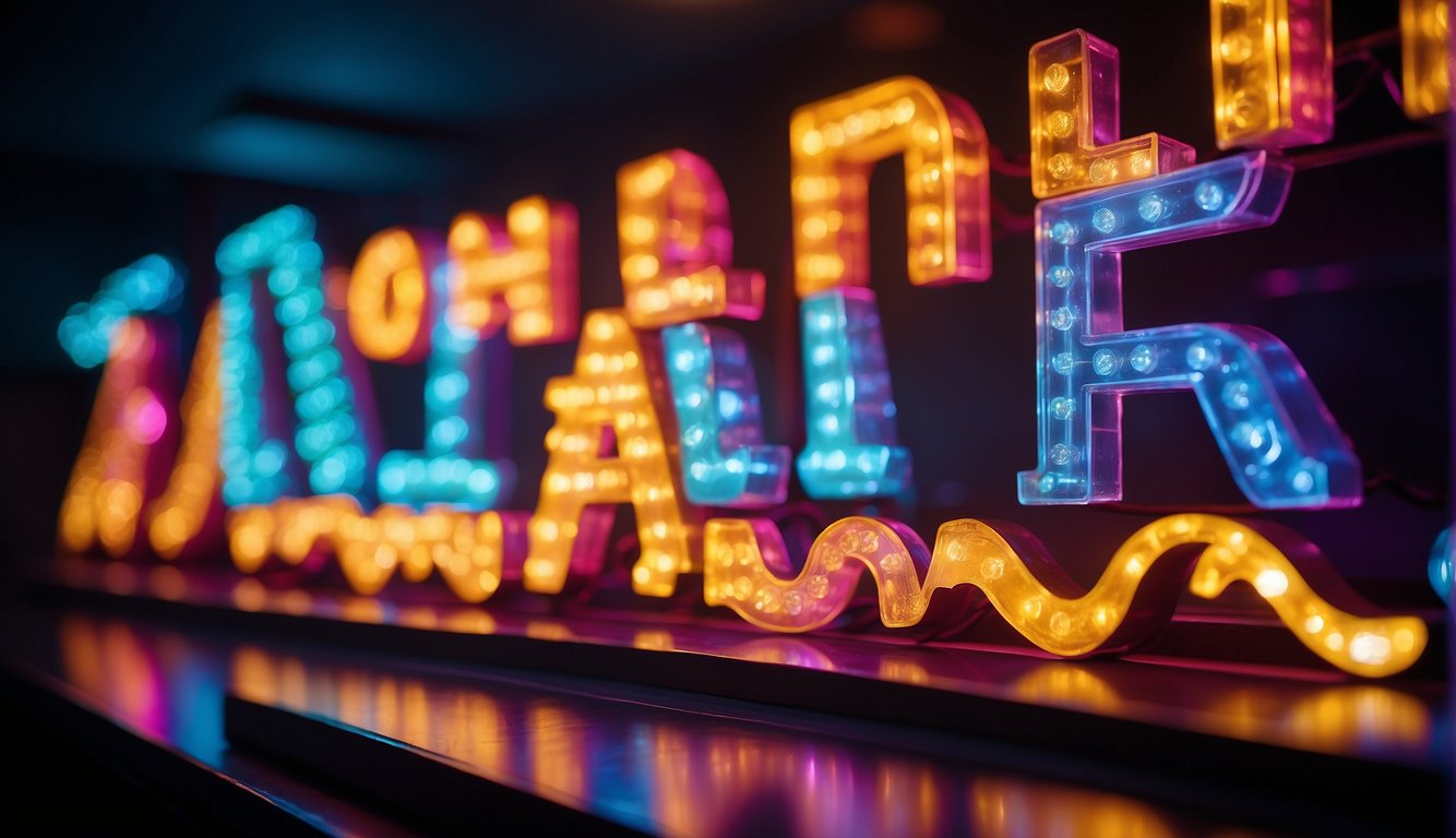 Colorful LED neon lights spelling out "Frequently Asked Questions Party" in a lively and vibrant display