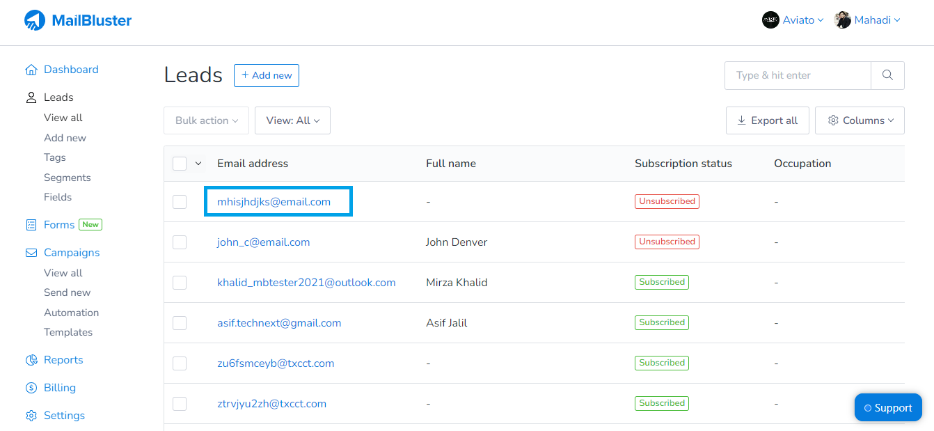 Test lead integration to MailBluster is Successful through Pabbly