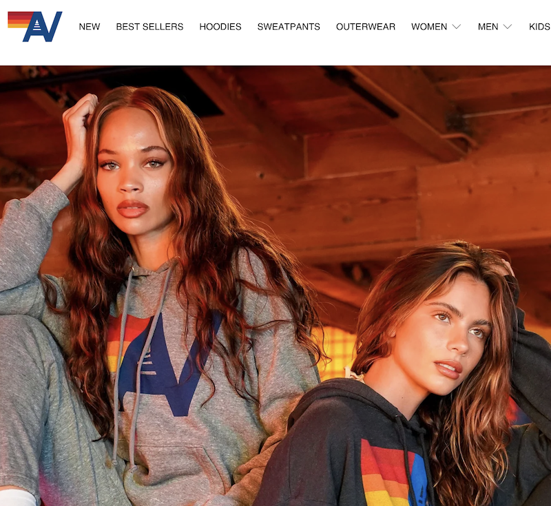 Photo of two women wearing Aviator Nation clothes, which are sold on Shopify