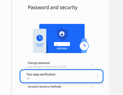 Two-step verification highlighted on the Password and security page on a web browser