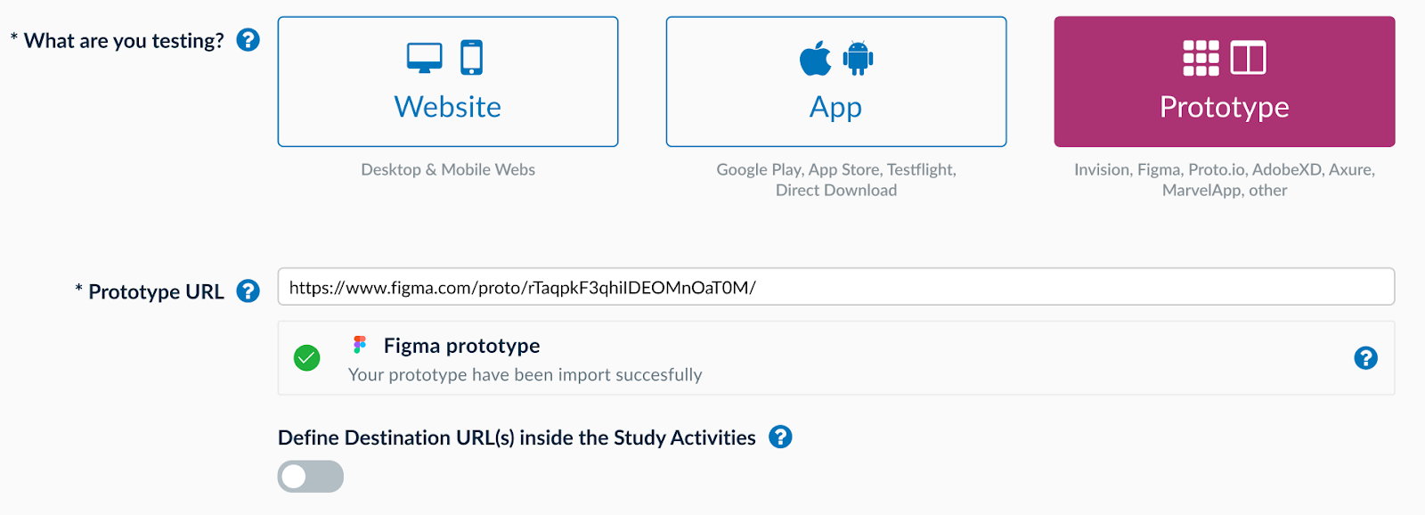 Prototype URL in the Userlytics platform