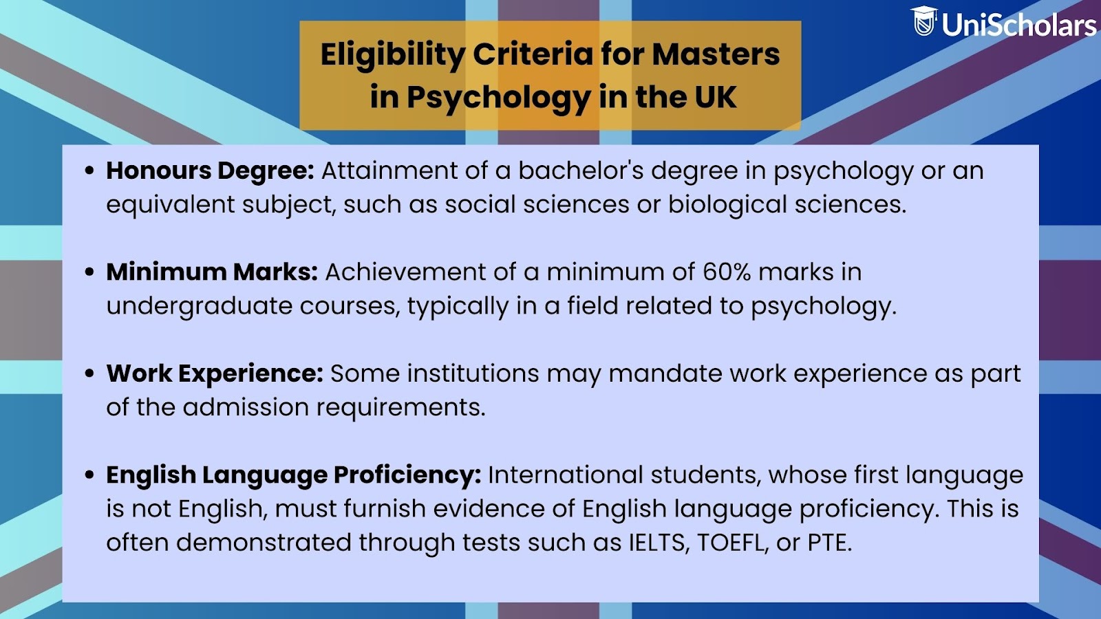 Eligibility Criteria for Masters in Psychology in UK