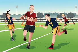 Young People Playing Flag Football Stock Illustration - Download Image Now - Flag Football, Cartoon, Illustration - iStock