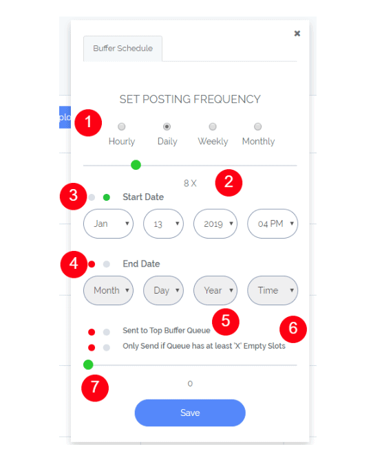 screenshot showing Buffer social media posting schedule