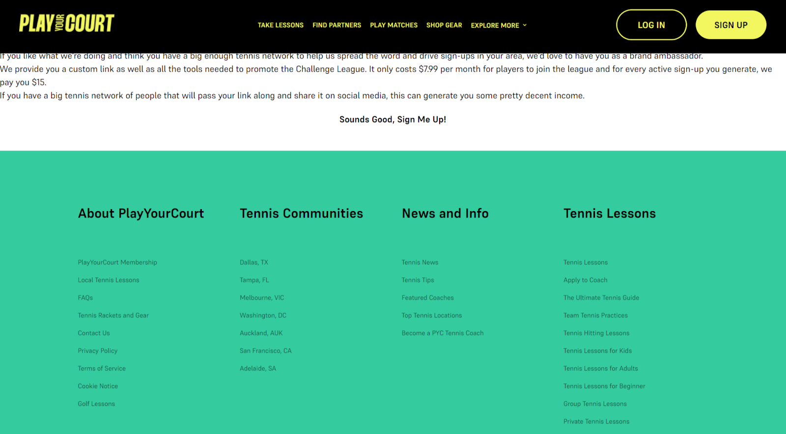 play your court affiliate program home page