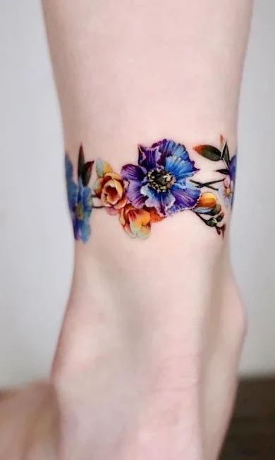 Floral Wraparound Ankle Tattoo 