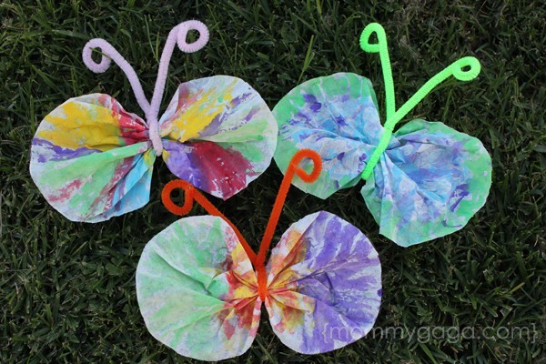 Painted coffee filter butterfly spring kids craft