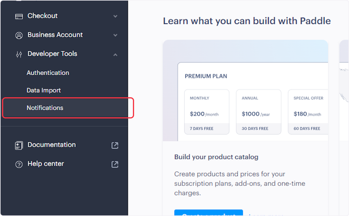 Navigate to Developer Tools > Notifications.