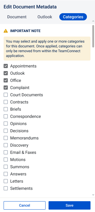 Edit Document Metadata - Categories