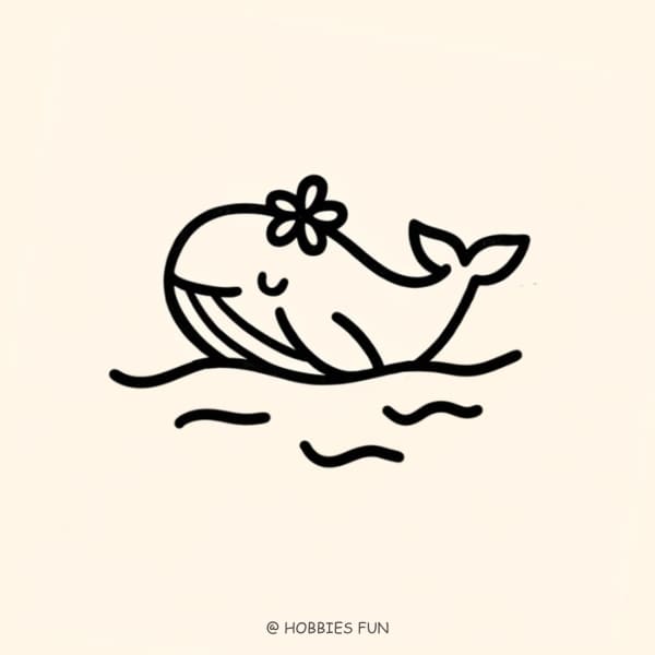 Kawaii whale drawing, Whale with Flower