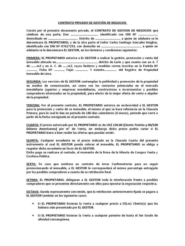 Modelo de Contrato de Gestión de Negocios