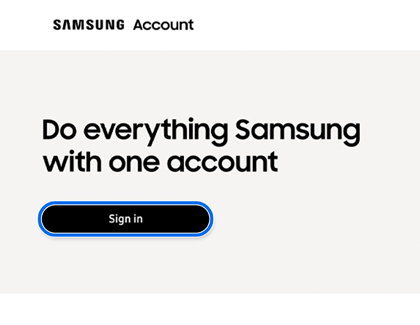 Sign in button highlighted on the Samsung account sign-in page using a web browser