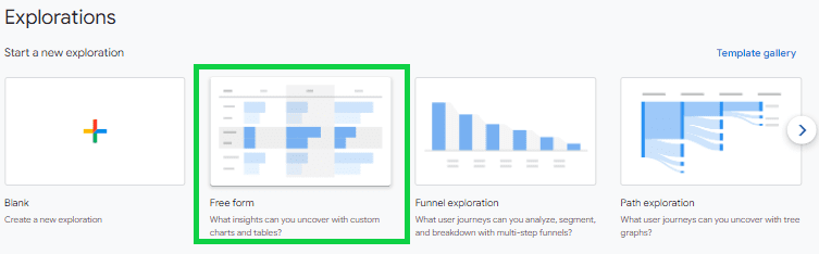 Choose a Free-form report in Explorations to Create a Conversion Report in GA4.