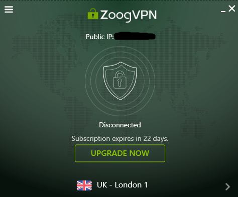Главная страница приложения ZoogVPN