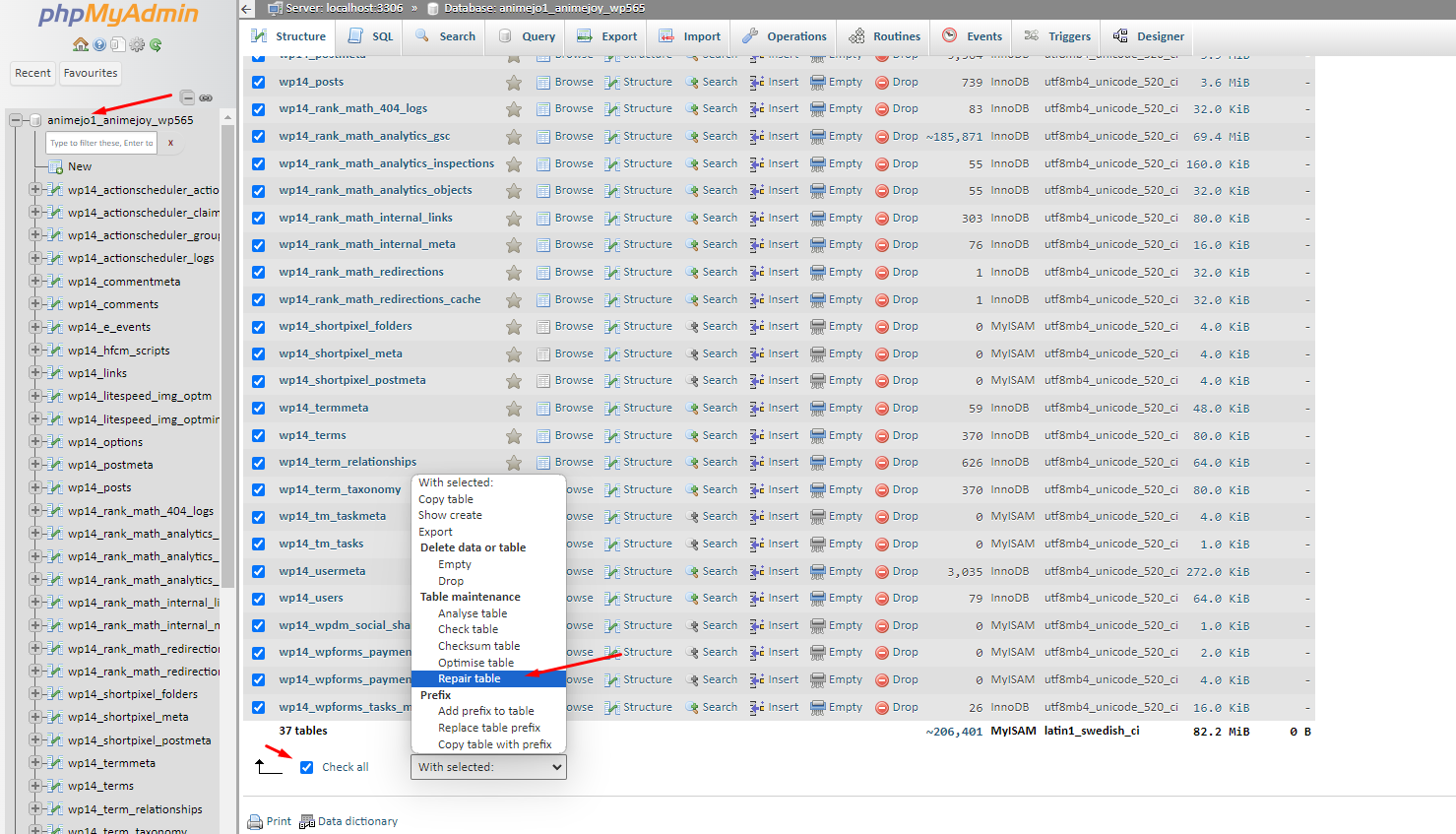 phpMyAdmin Database