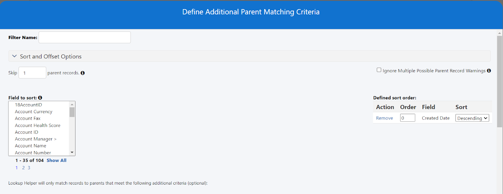 Parent matching criteria