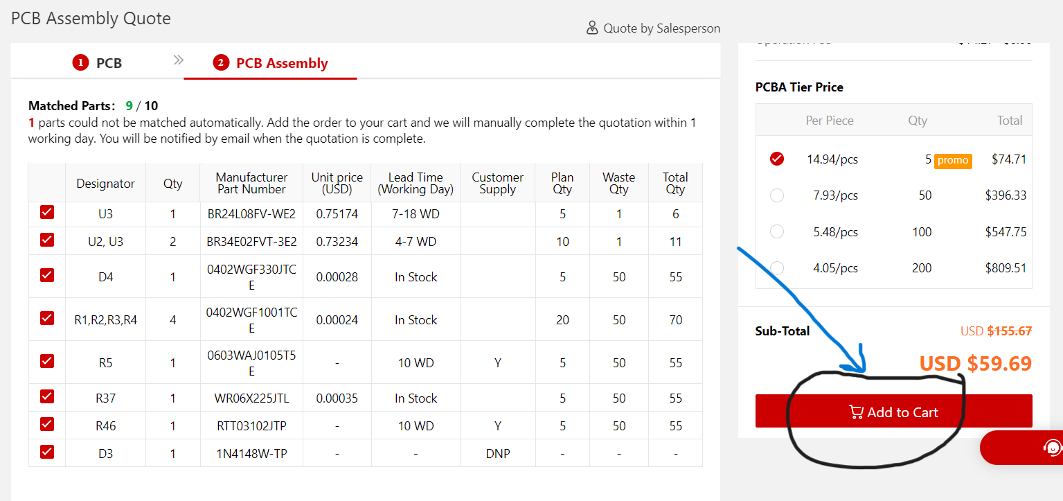 Add to Cart and Order PCBA