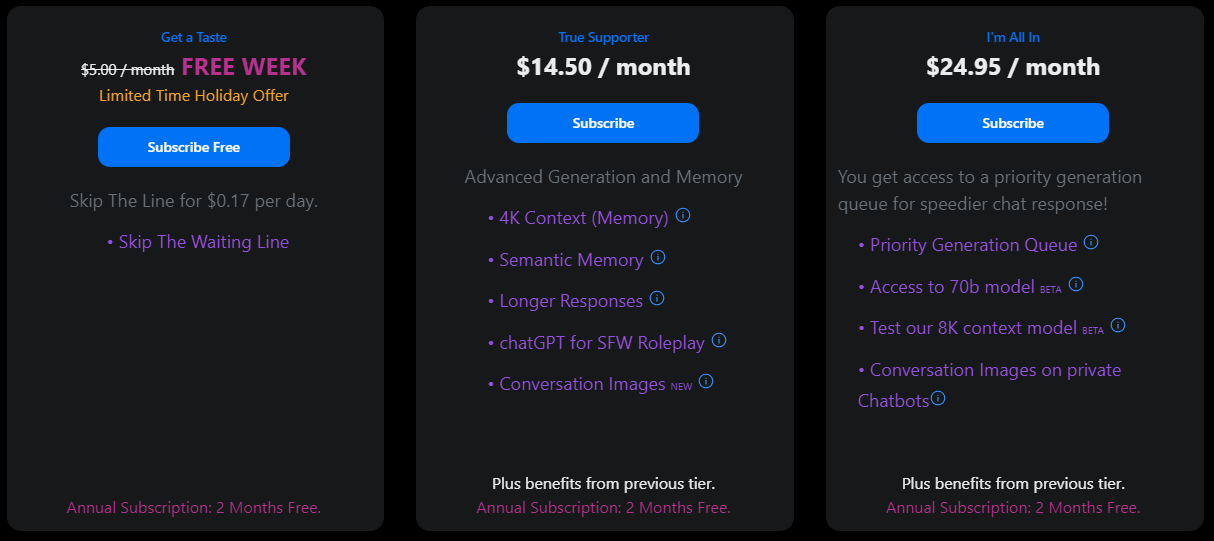 pricing plan for SpicyChat