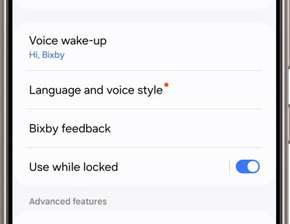 Settings screen for Bixby Voice