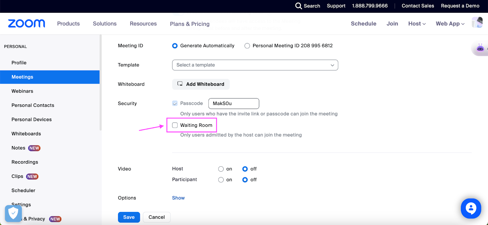 Zoom waiting room - How to enable Zoom Waiting Room for a single meeting