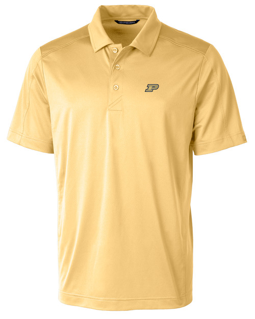 Purdue Boilermakers Cutter & Buck Prospect Eco Textured Stretch Recycled Mens Short Sleeve Polo in Desert/Yellow