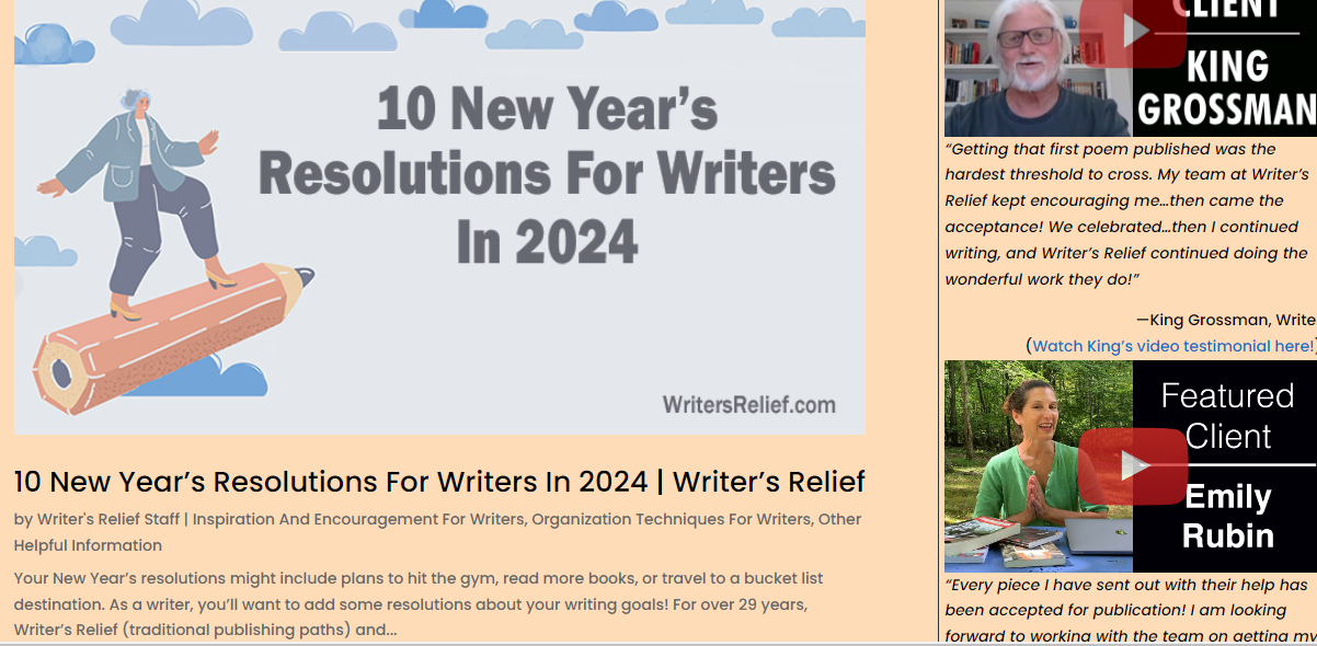 Writer's Relief Blog Webpage