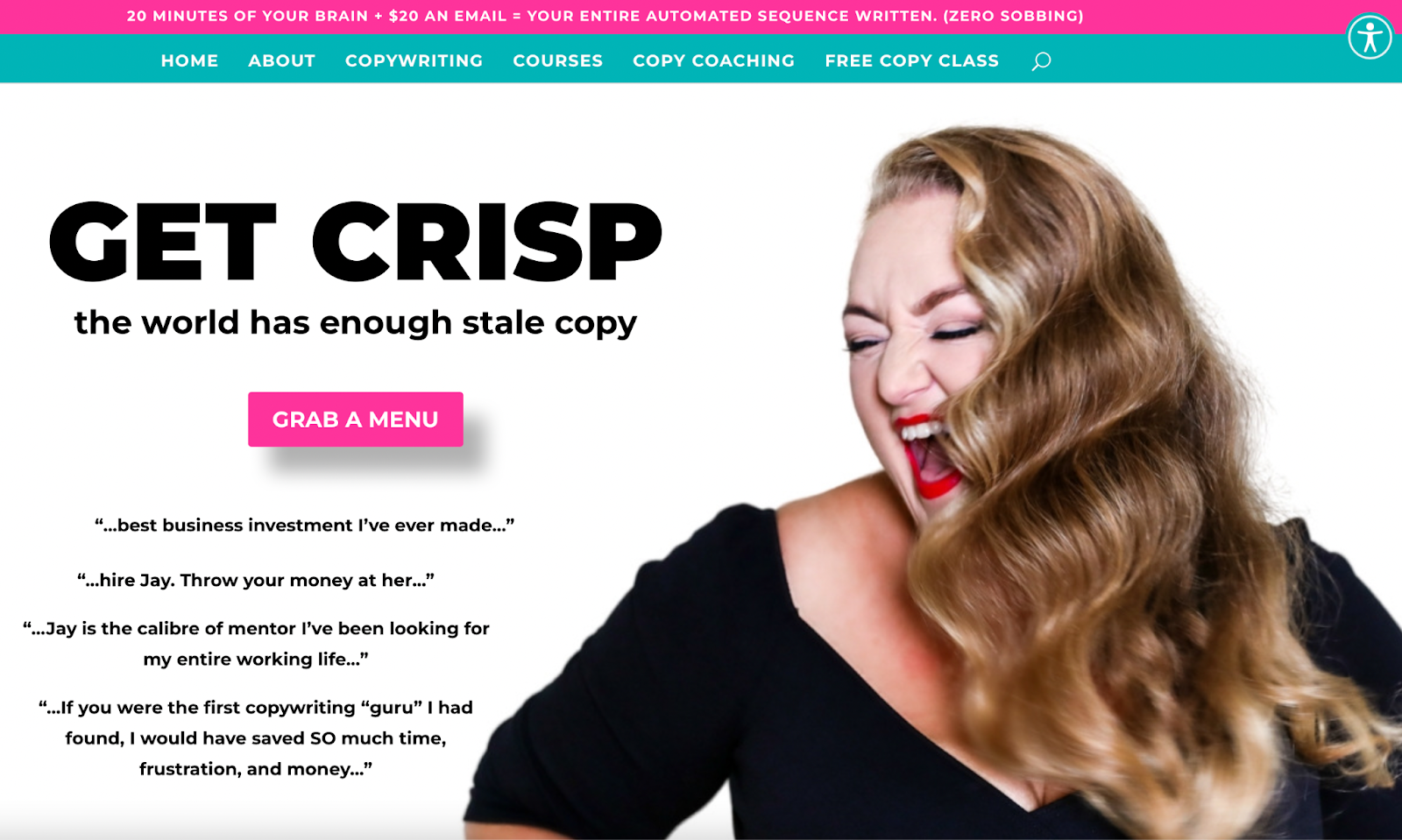 freelancer website example, Crisp Copy
