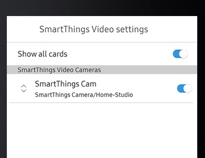 Widget Settings with a list of SmartThings Cam on the Samsung Family Hub smart fridge