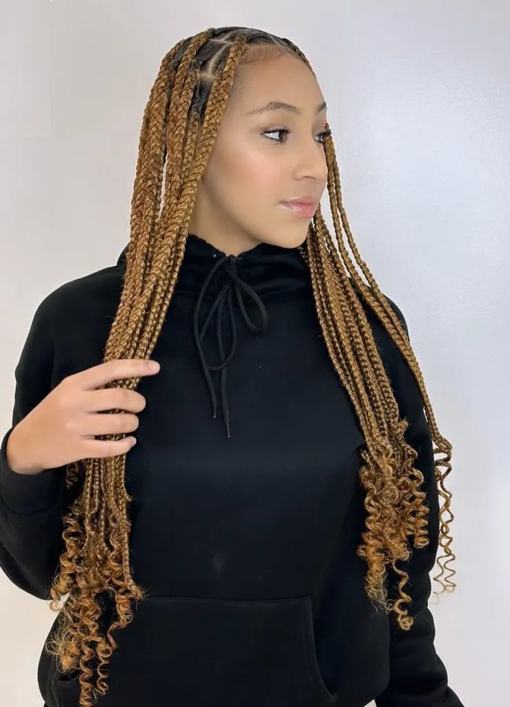 Long Golden Brown  Knotless Braids with Curls