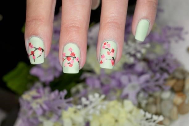 Springtime Flower Nail Art Design Spring Art Spring Floral Nails stock pictures, royalty-free photos & images
