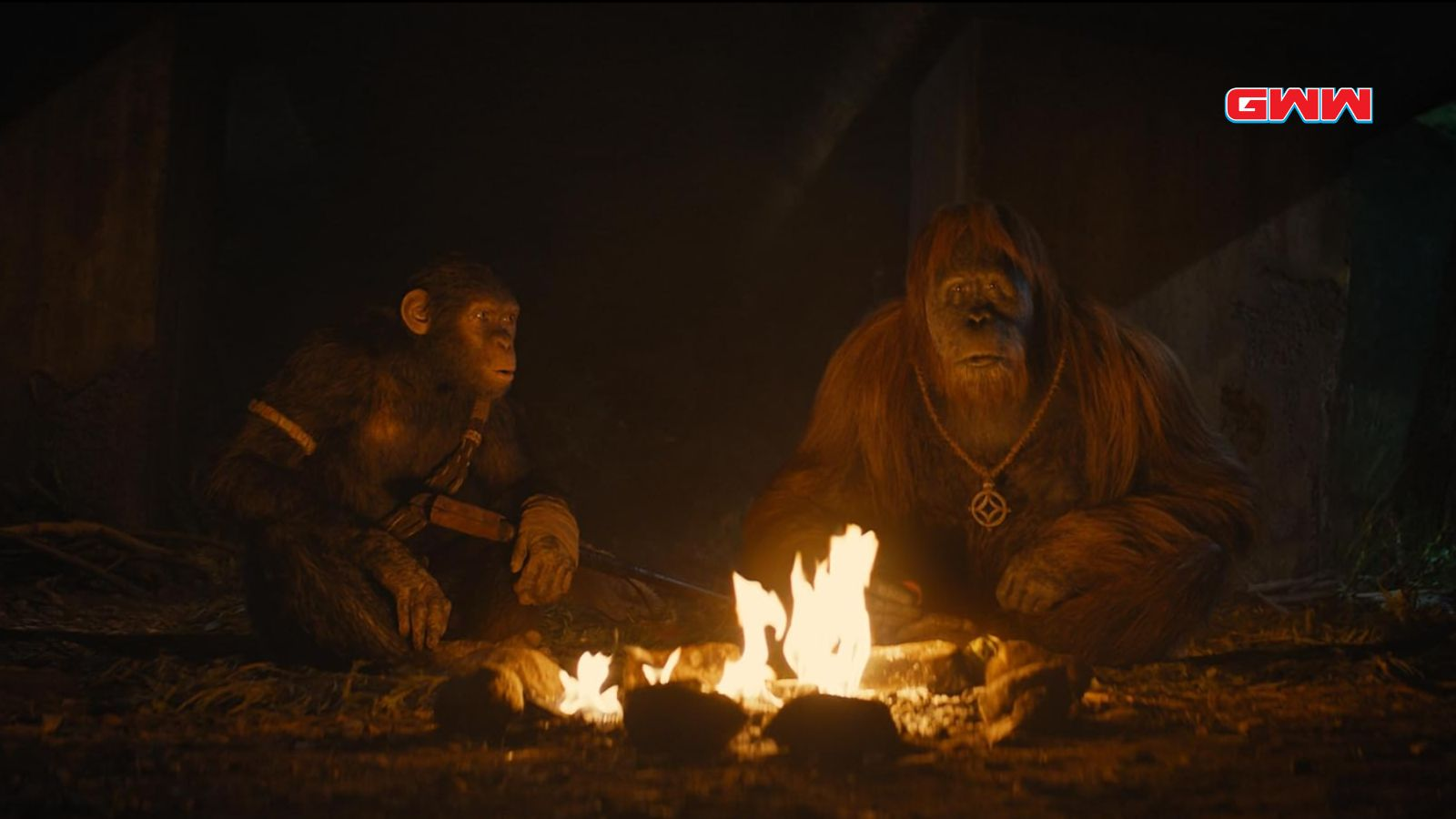 Noa and Raka played by Owen Teague and Peter Macon, Cast of Kingdom of the Planet of the Apes