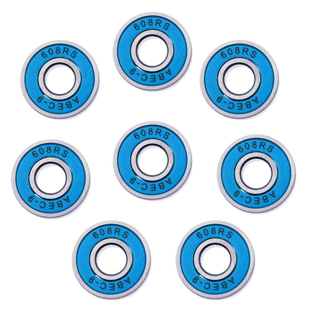 Conjunto de 8 peças Tongina ABEC 9 608 RS com vedação de borracha resistente à água para skateboard/Stunt Scooter/rolamentos de skate em linha - Azul, 28 x 8 x 7 mm Azul 28x8x7mm