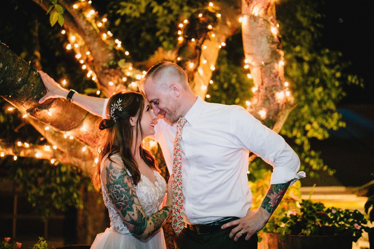 Bride and Groom with heads pressed together