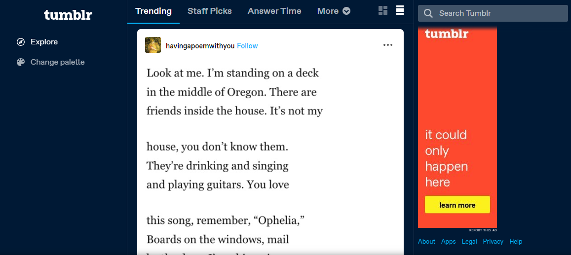 Tumblr feed showing a poem from Hamlet