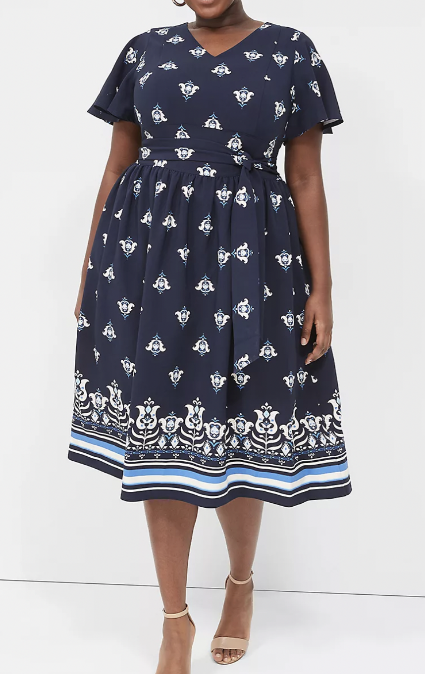 Lena V-Neck Level-Hem Midi Dress from Lane Bryant