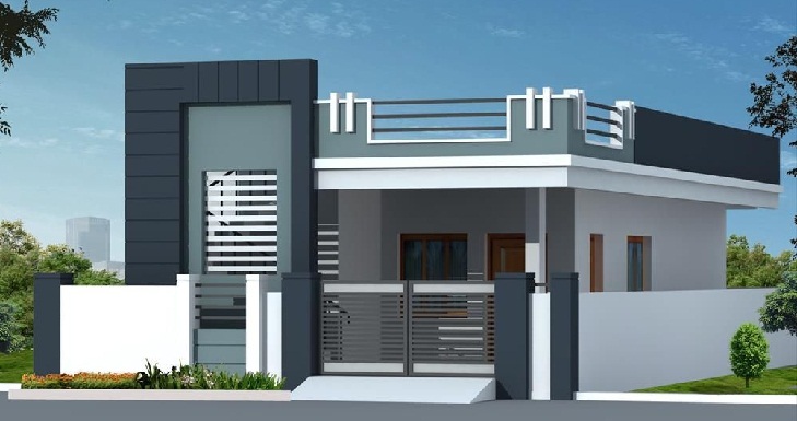 Single-floor normal house front elevation design 