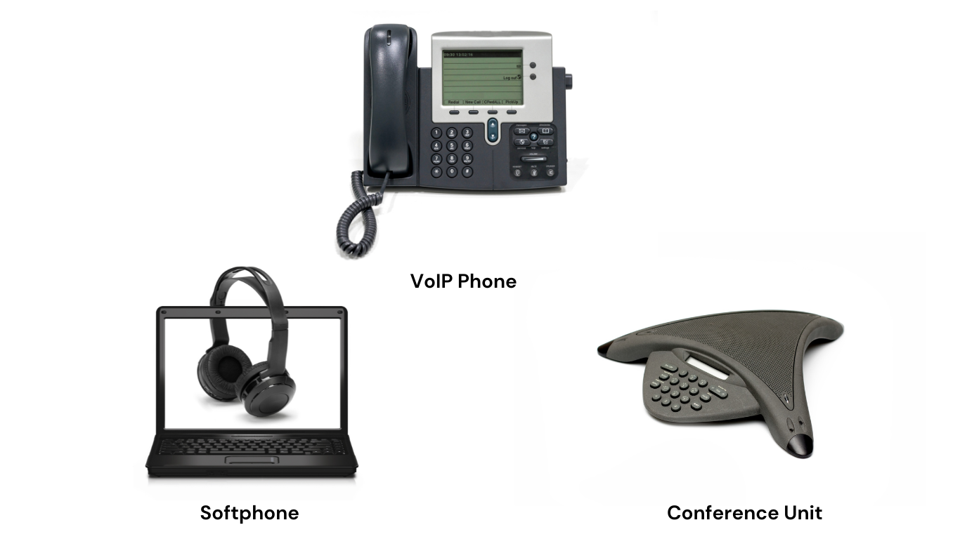 VoIP end-user devices include VoIP phones, softphones, and conference units