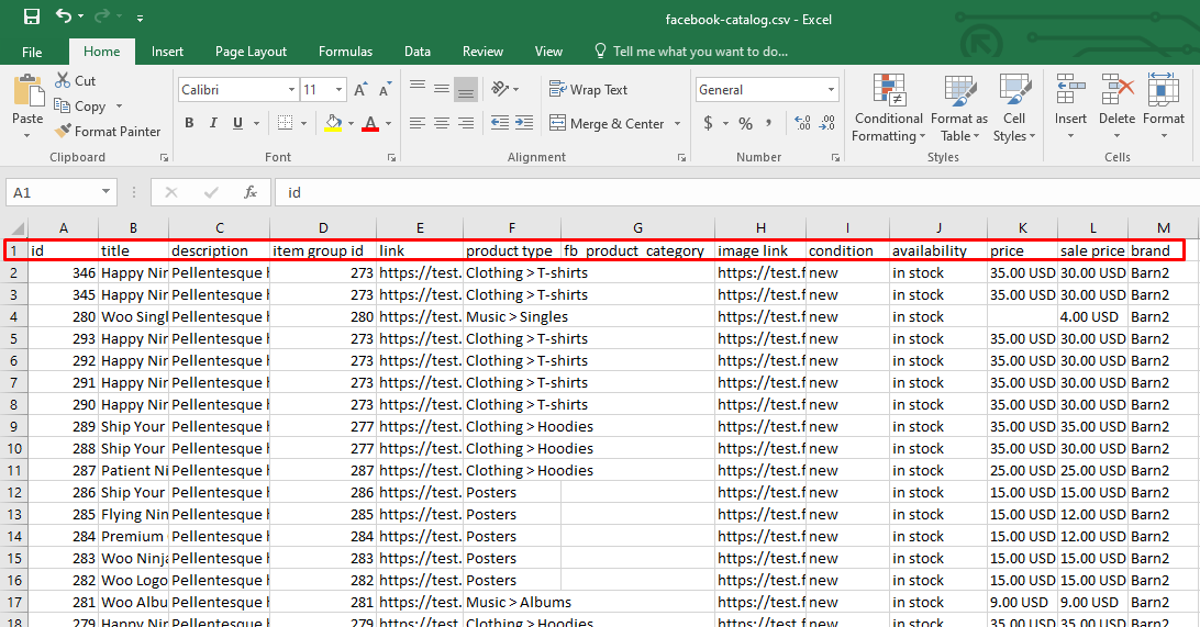 Facebook Product Feed CSV Format