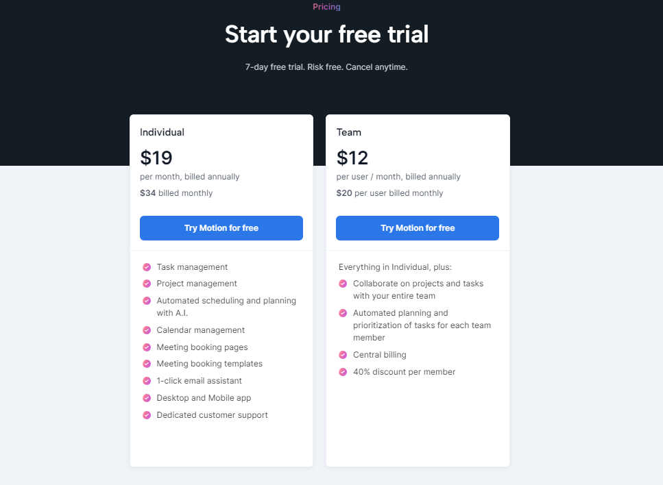 Pricing Plans for Motion