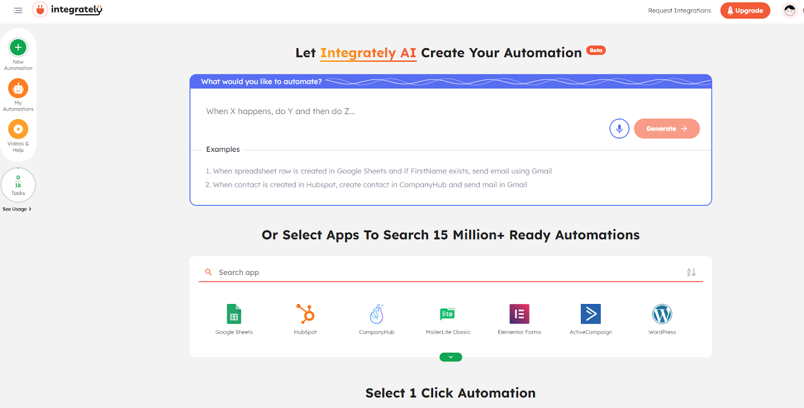 Zapier Alternative Integrately's homepage