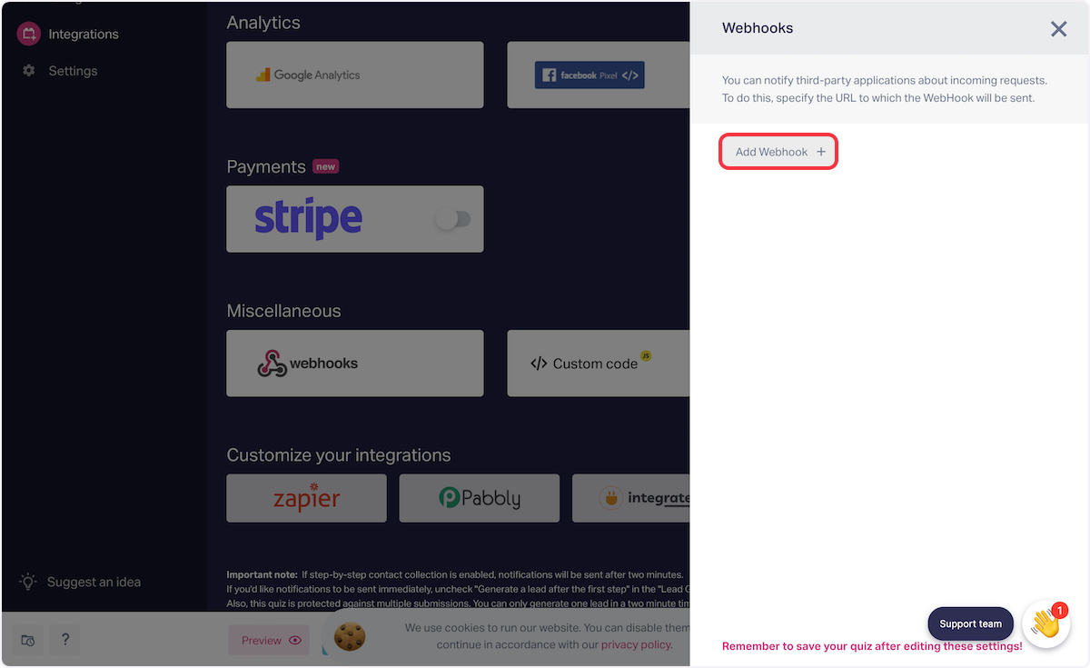 Click on Add Webhook