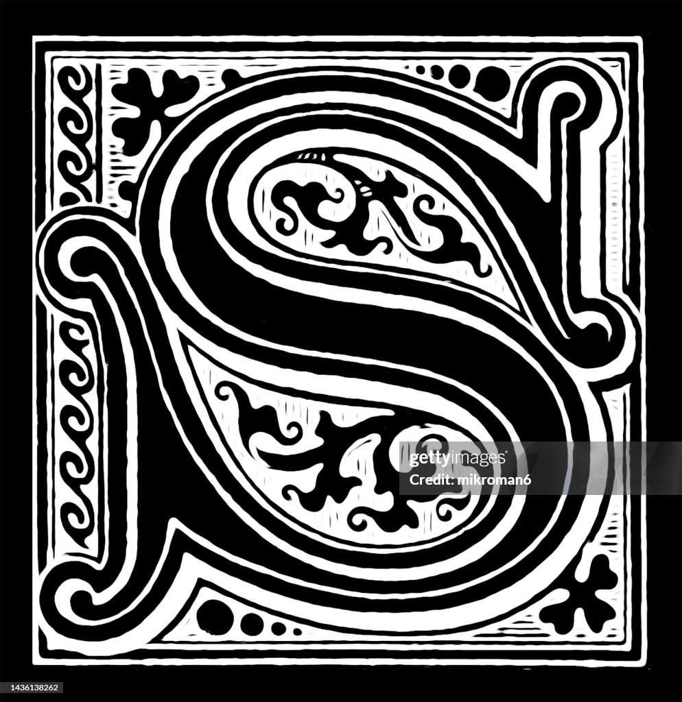 Old engraved illustration of Letter S, decorative ornament