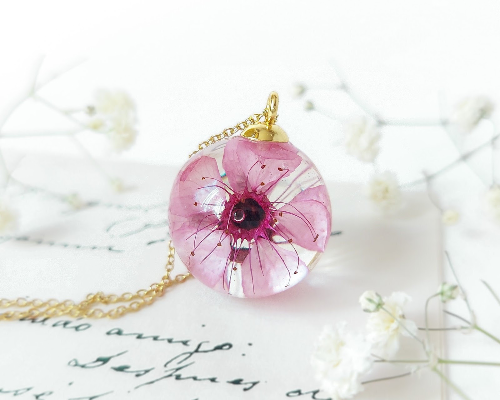 Sakura flower necklace, Pressed flower necklace, Cherry blossom jewellery,  Lovely gift for her, Pink flower necklace, Sakura jewellery - Botania  Jewelry