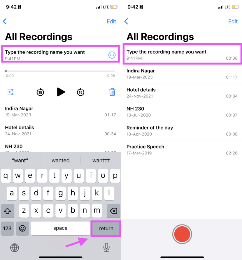 How to record a voice note on iPhone - Rename the voice note
